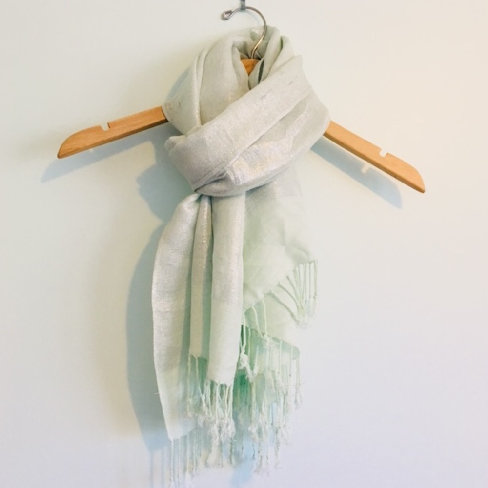 Light Turquoise Shimmery Scarf with Tassels